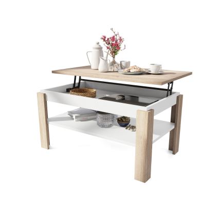 Fällbart soffbord med lyfttopp med hylla ADEN ek sonoma/vit