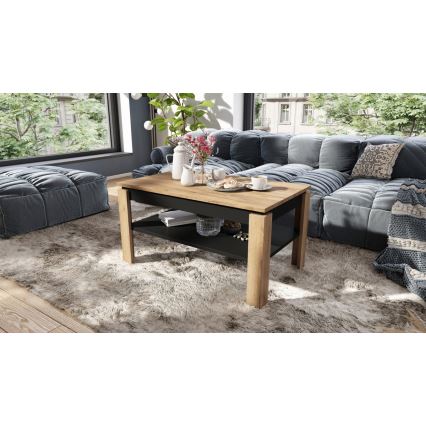 Fällbart soffbord med lyfttopp med hylla ADEN ek/svart