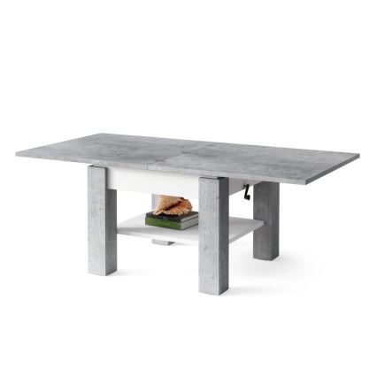 Fällbart soffbord med lyfttopp med hylla CALEB grå/vit