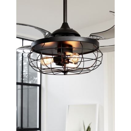 FANAWAY 212920 - LED takfläkt INDUSTRI 3xE27/4W/230V svart + fjärrkontroll