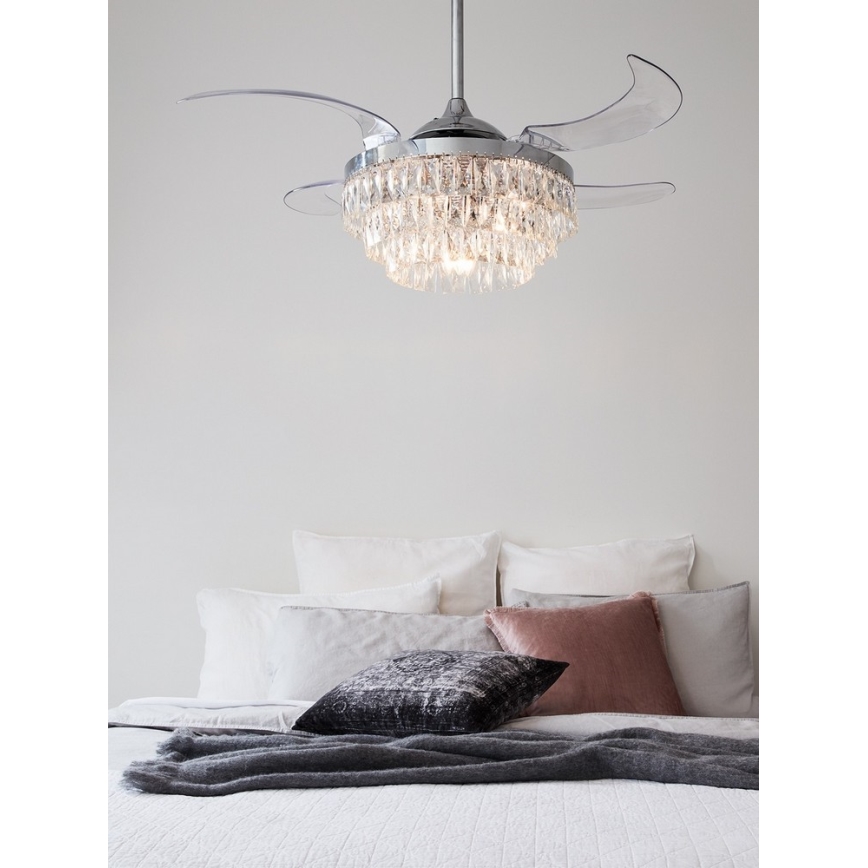 FANAWAY 212923 - LED takfläkt VEIL 6xE14/4,5W/230V skinande krom + fjärrkontroll