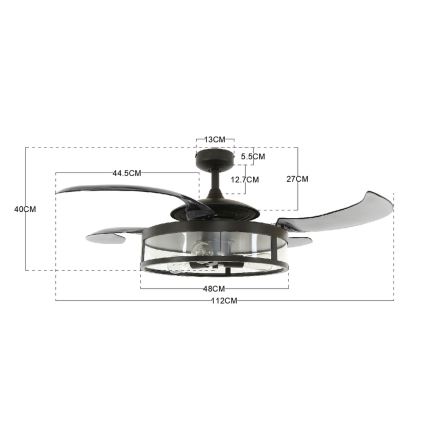 FANAWAY 212927 - LED takfläkt CLASSIC 3xE27/4W/230V svart + fjärrkontroll