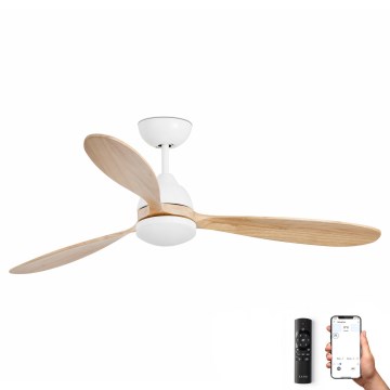 FARO 33524WP - LED Takfläkt POROS LED/19W/230V trä/vit d. 132 cm SMART + Fjärrkontroll
