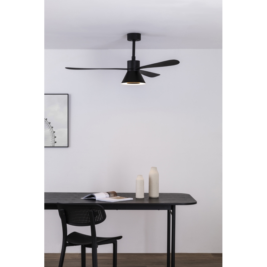 FARO 33761WT-23 - LED Степенов вентилатор на таван AMELIA L CONE LED/20W/230V 2700/3500/5000K черен pr. 132 см Wi-Fi Tuya + дистанционно управление