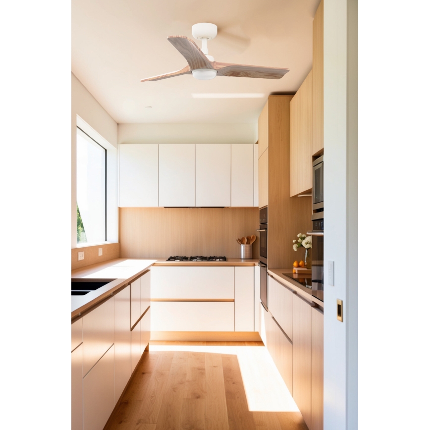 FARO 33805WT-1TW - LED dimbar takfläkt HEYWOOD S LED/10W/230V 2700/4000/6000K trä/vit Ø 90 cm Wi-Fi Tuya + fjärrkontroll
