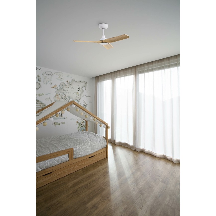 FARO 33805WT - Takfläkt HEYWOOD S trä/vit diameter 90 cm Wi-Fi Tuya + fjärrkontroll