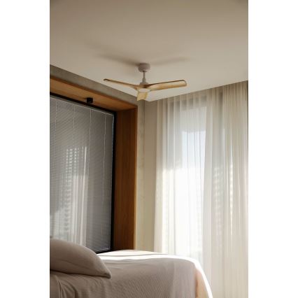 FARO 33805WT - Takfläkt HEYWOOD S trä/vit diameter 90 cm Wi-Fi Tuya + fjärrkontroll