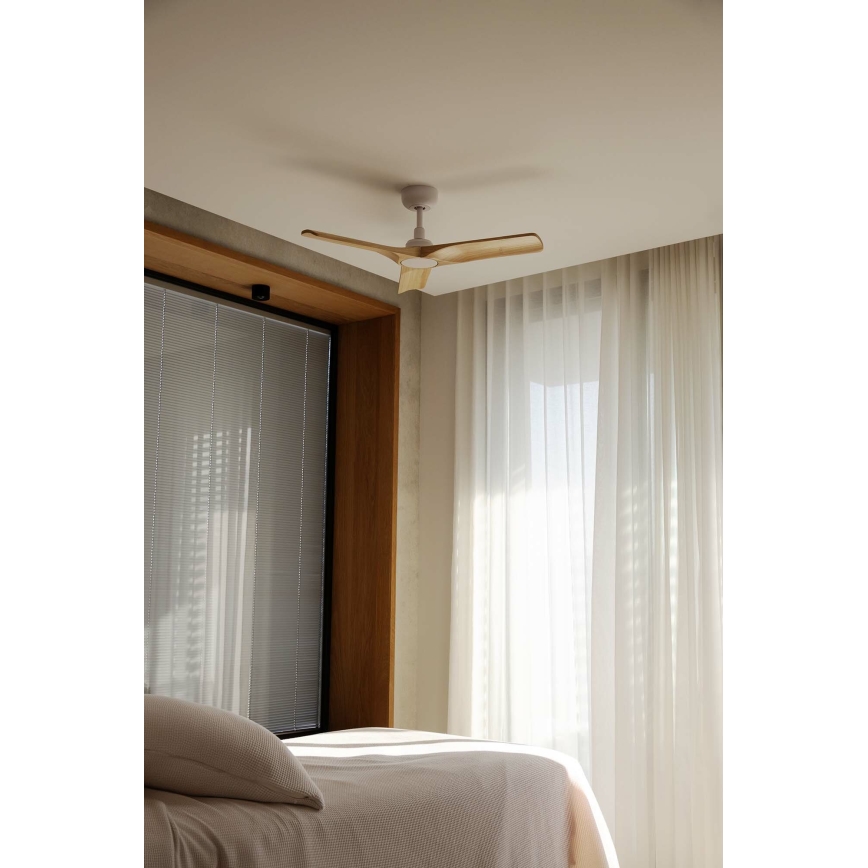 FARO 33805WT - Takfläkt HEYWOOD S trä/vit diameter 90 cm Wi-Fi Tuya + fjärrkontroll