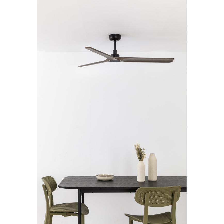 FARO 33809WT - Takfläkt HEYWOOD L trä/svart diameter 132 cm Wi-Fi Tuya + fjärrkontroll