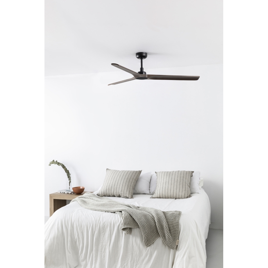 FARO 33809WT - Takfläkt HEYWOOD L trä/svart diameter 132 cm Wi-Fi Tuya + fjärrkontroll