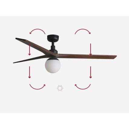 FARO 34276-11L - Takfläkt KLIM L 1xE27/15W/230V trä/svart diameter 150 cm + fjärrkontroll