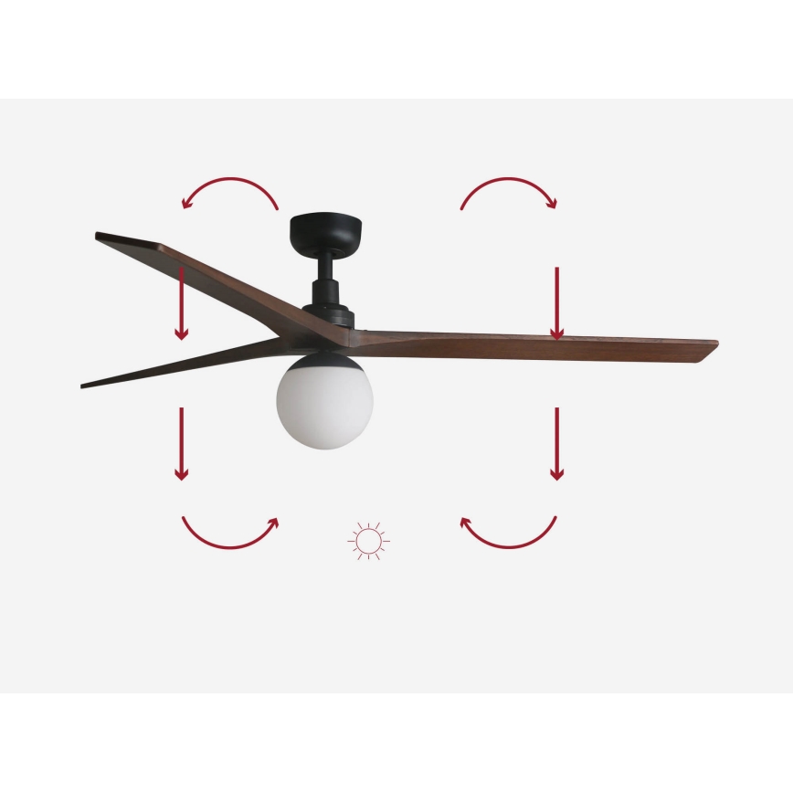 FARO 34276-11L - Takfläkt KLIM L 1xE27/15W/230V trä/svart diameter 150 cm + fjärrkontroll
