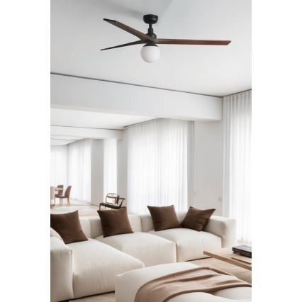 FARO 34276WT-11L - Takfläkt KLIM L 1xE27/15W/230V trä/svart diameter 150 cm Wi-Fi Tuya + fjärrkontroll