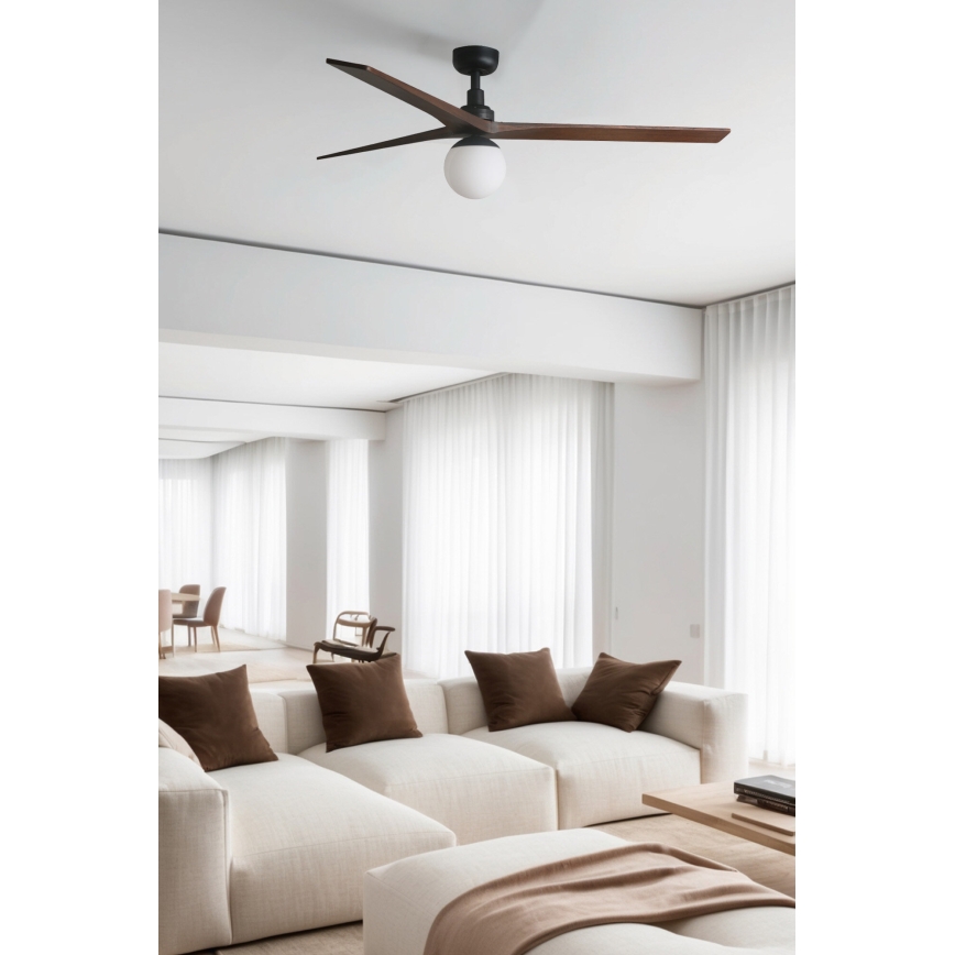 FARO 34276WT-11L - Takfläkt KLIM L 1xE27/15W/230V trä/svart diameter 150 cm Wi-Fi Tuya + fjärrkontroll