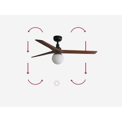 FARO 34277-11L - Takfläkt KLIM M 1xE27/15W/230V trä/svart diameter 125 cm + fjärrkontroll