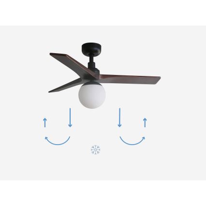 FARO 34278-11L - Takfläkt KLIM S 1xE27/15W/230V valnöt/svart diameter 92,5 cm + fjärrkontroll