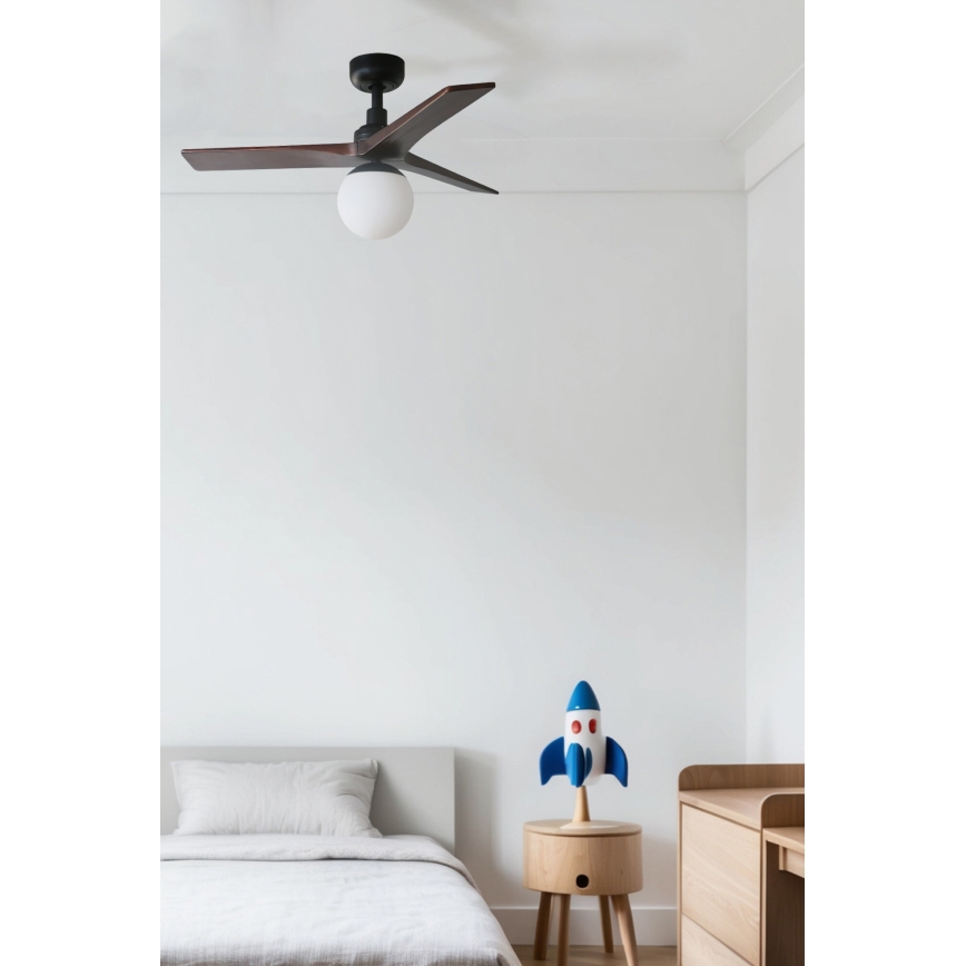 FARO 34278WT-11L - Takfläkt KLIM S 1xE27/15W/230V trä/svart diameter 92,5 cm Wi-Fi Tuya + fjärrkontroll