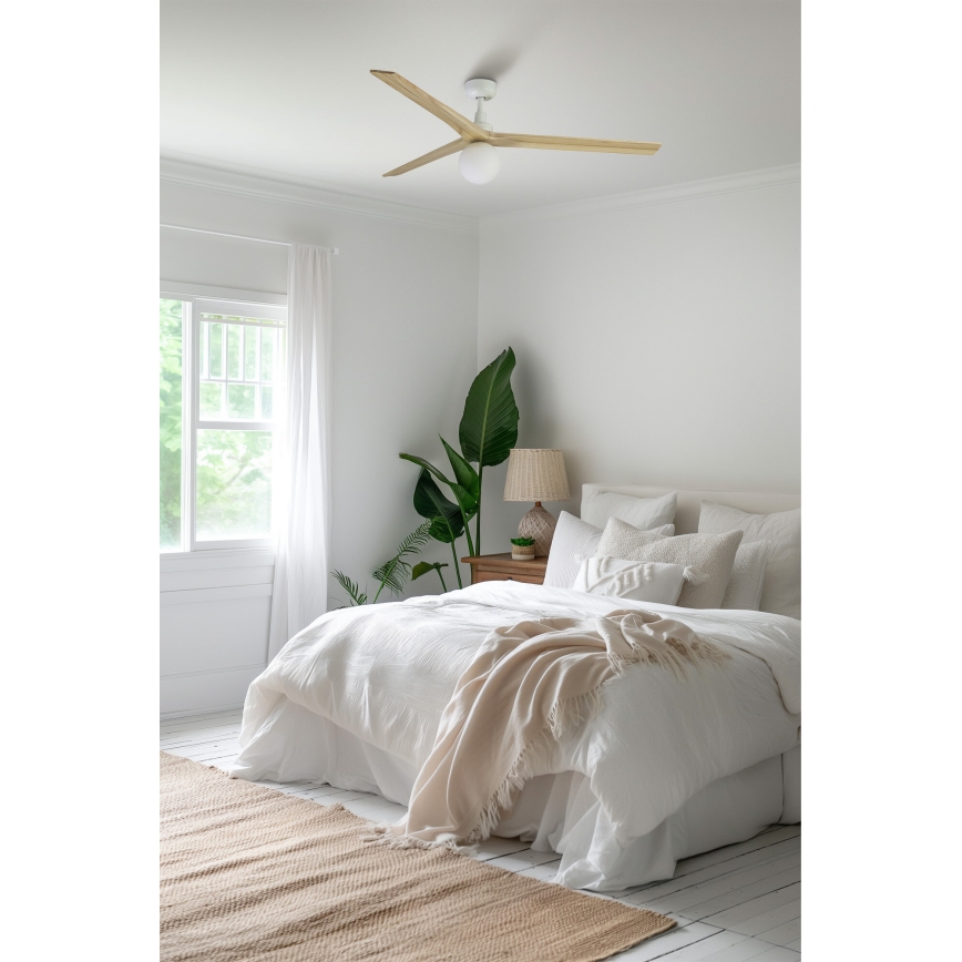 FARO 34279-11L - Takfläkt KLIM L 1xE27/15W/230V trä/vit diameter 150 cm + fjärrkontroll