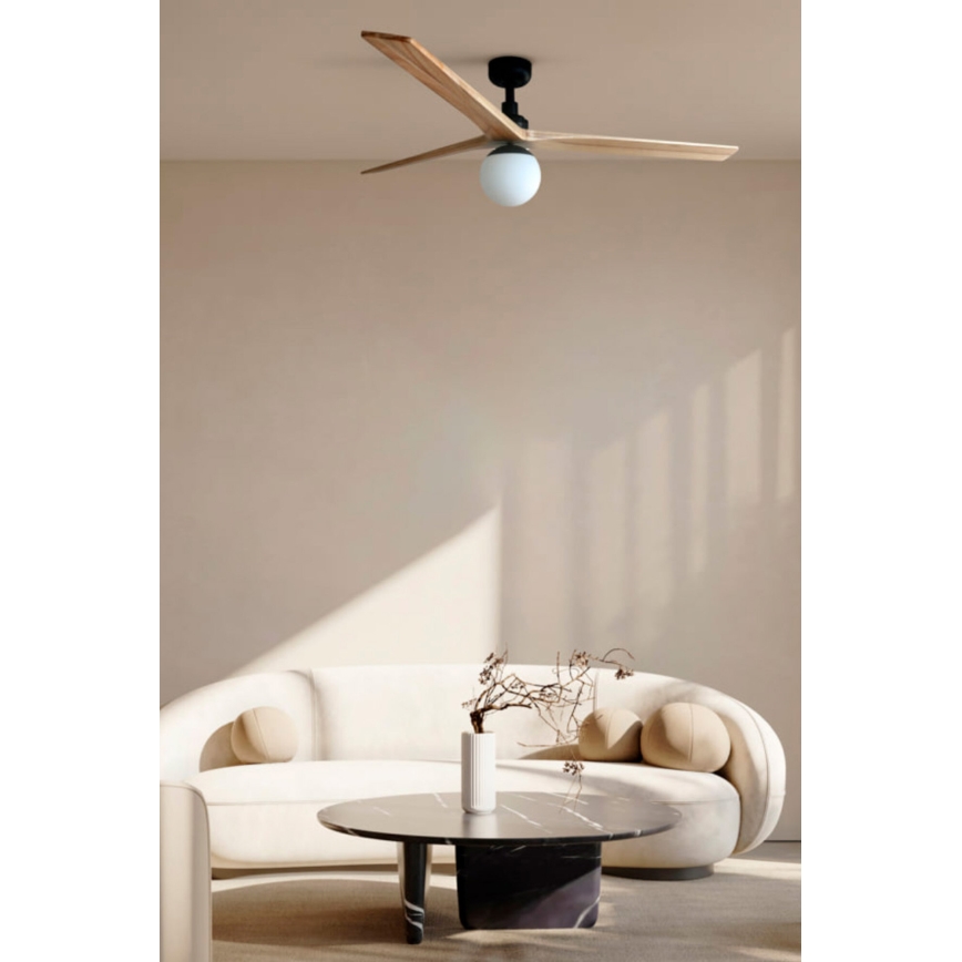 FARO 34279WT-11L - Takfläkt KLIM L 1xE27/15W/230V trä/vit diameter 150 cm Wi-Fi Tuya + fjärrkontroll