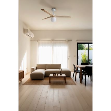FARO 34280-11L - Takfläkt KLIM M 1xE27/15W/230V trä/vit diameter 125 cm + fjärrkontroll