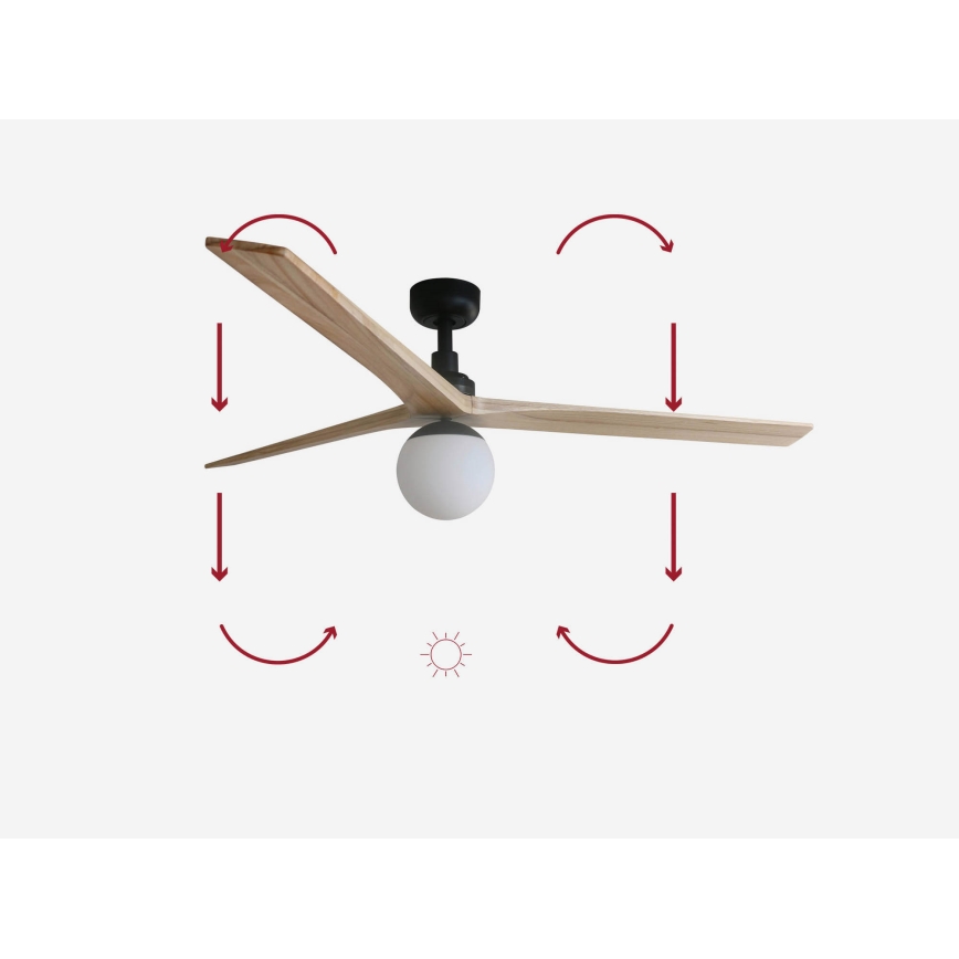 FARO 34282-11L - Takfläkt KLIM L 1xE27/15W/230V trä/svart diameter 150 cm + fjärrkontroll