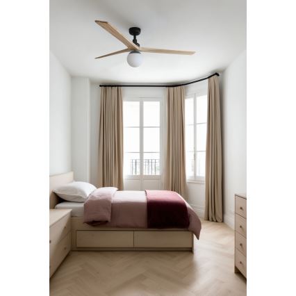 FARO 34282WT-11L - Takfläkt KLIM L 1xE27/15W/230V trä/svart diameter 150 cm Wi-Fi Tuya + fjärrkontroll