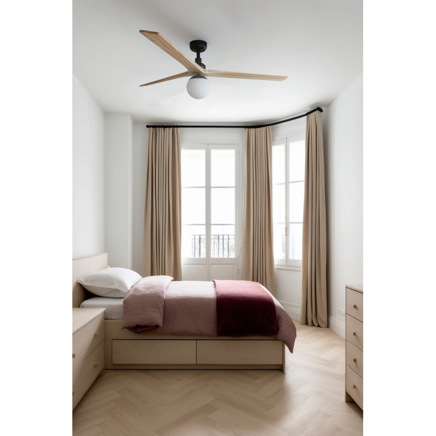 FARO 34282WT-11L - Takfläkt KLIM L 1xE27/15W/230V trä/svart diameter 150 cm Wi-Fi Tuya + fjärrkontroll