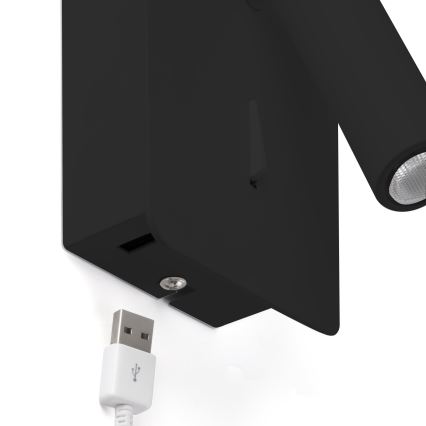 FARO 62116 - LED vägg spotlight  SUAU LED/3W/230V USB svart 