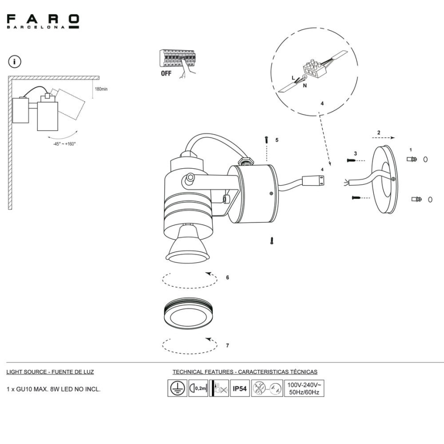 FARO 70260 - Utomhus Väggbelysning LIT 1xGU10/8W/230V IP54