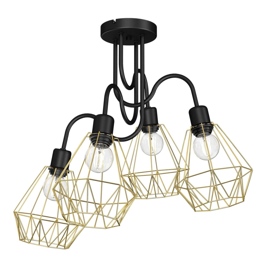 Fäst ljuskrona BERGEN 4xE27/60W/230V svart/gyllene