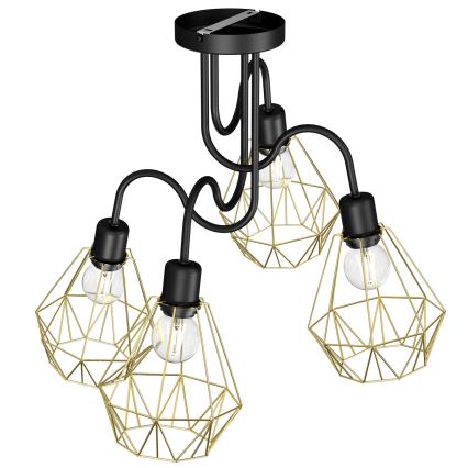 Fäst ljuskrona BERGEN 4xE27/60W/230V svart/gyllene