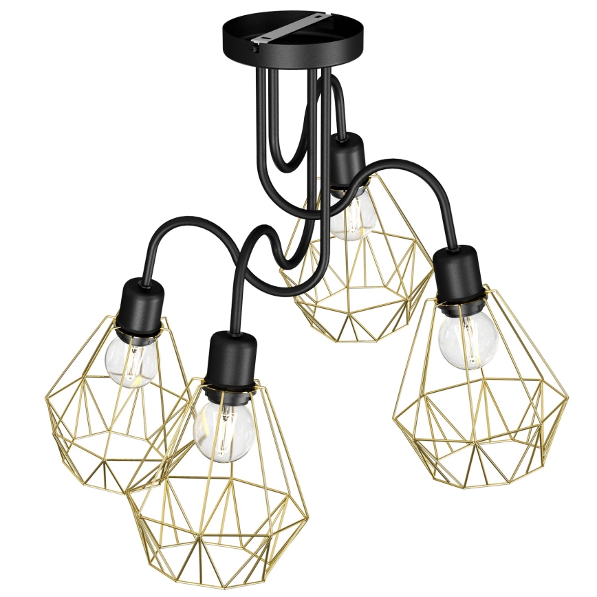 Fäst ljuskrona BERGEN 4xE27/60W/230V svart/gyllene