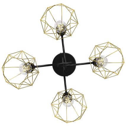 Fäst ljuskrona BERGEN 4xE27/60W/230V svart/gyllene