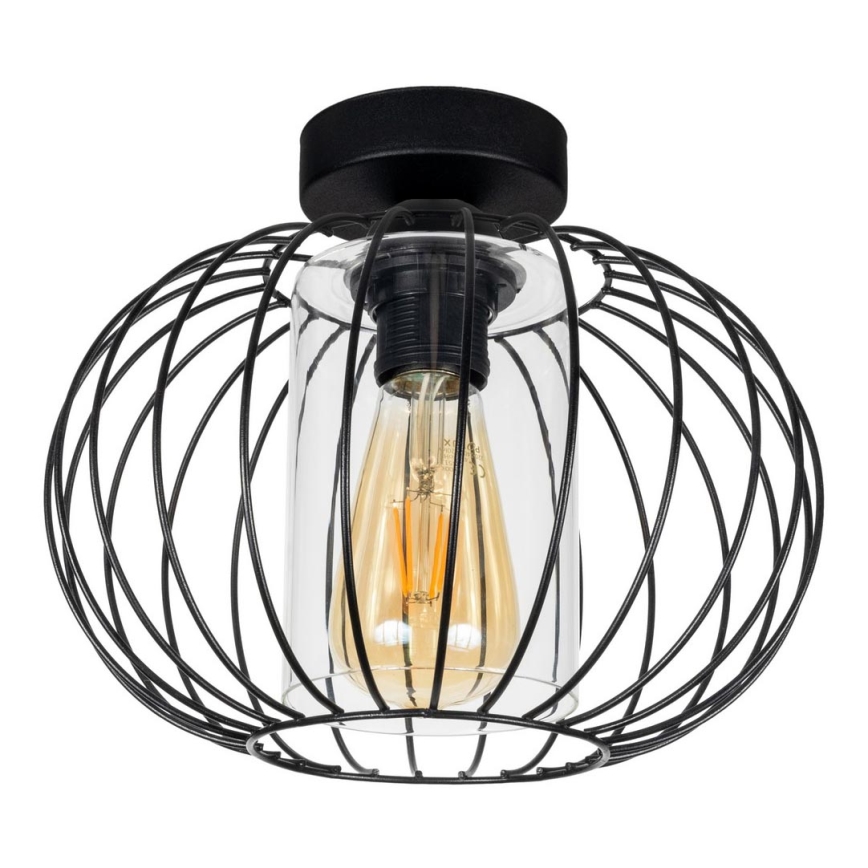 Fäst ljuskrona CORRINI 1xE27/60W/230V diameter 25 cm svart/genomskinlig