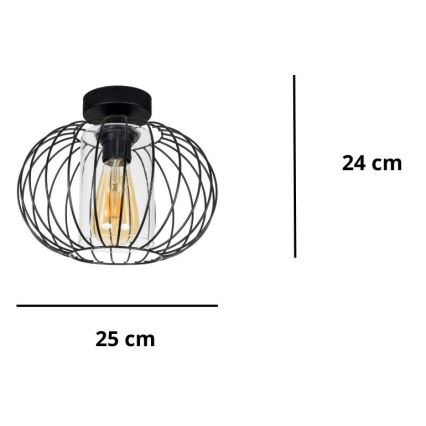 Fäst ljuskrona CORRINI 1xE27/60W/230V diameter 25 cm svart/genomskinlig