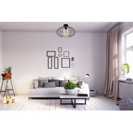 Fäst ljuskrona CORRINI 1xE27/60W/230V diameter 34 cm svart/genomskinlig