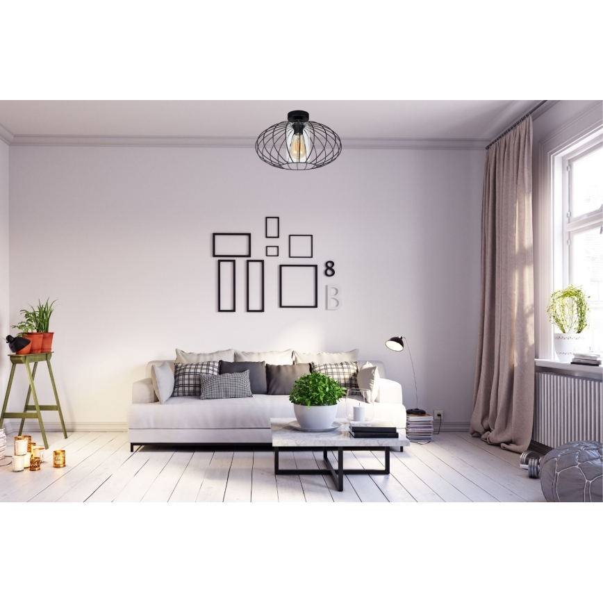 Fäst ljuskrona CORRINI 1xE27/60W/230V diameter 34 cm svart/genomskinlig