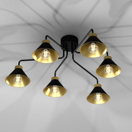 Fäst ljuskrona DEMET 6xE27/60W/230V svart/guld