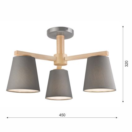 Fäst ljuskrona ELLIE 3xE27/60W/230V grå/bok - FSC certifierade