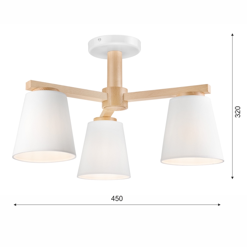 Fäst ljuskrona ELLIE 3xE27/60W/230V bok - FSC certifierade