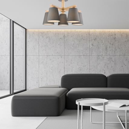 Fäst ljuskrona ELLIE 5xE27/60W/230V grå/bok - FSC certifierade