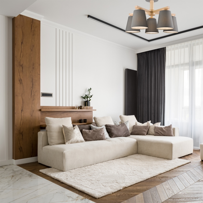Fäst ljuskrona ELLIE 5xE27/60W/230V grå/bok - FSC certifierade