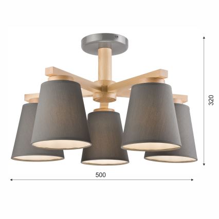 Fäst ljuskrona ELLIE 5xE27/60W/230V grå/bok - FSC certifierade