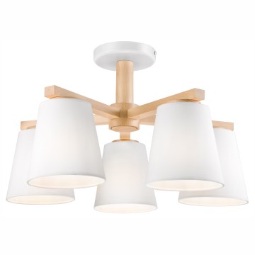 Fäst ljuskrona ELLIE 5xE27/60W/230V vit/bok - FSC certifierade
