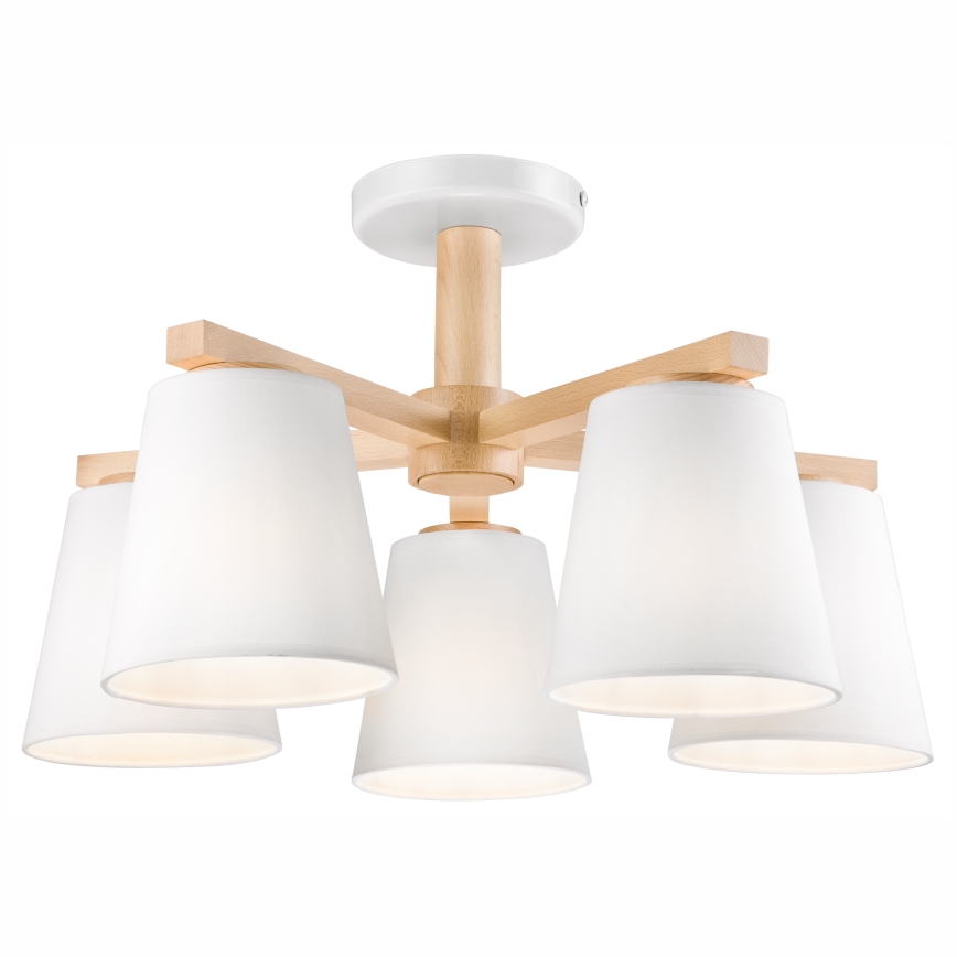 Fäst ljuskrona ELLIE 5xE27/60W/230V vit/bok - FSC certifierade