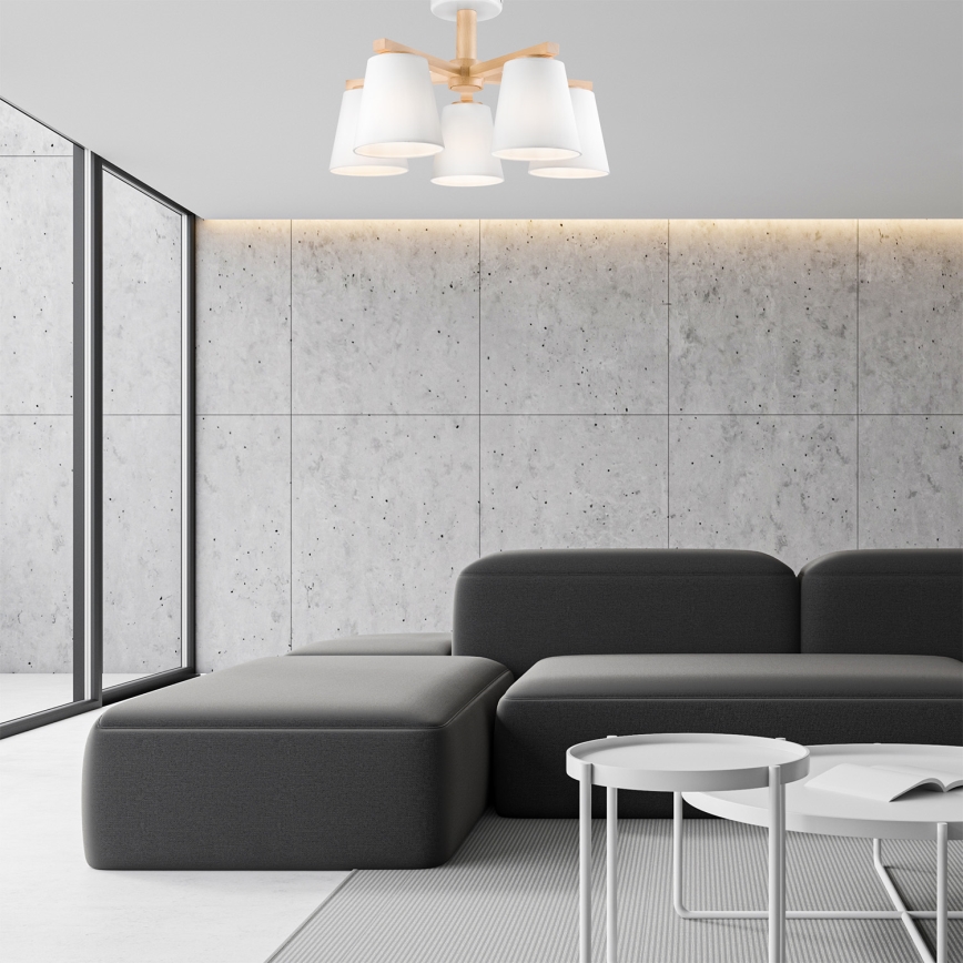 Fäst ljuskrona ELLIE 5xE27/60W/230V vit/bok - FSC certifierade