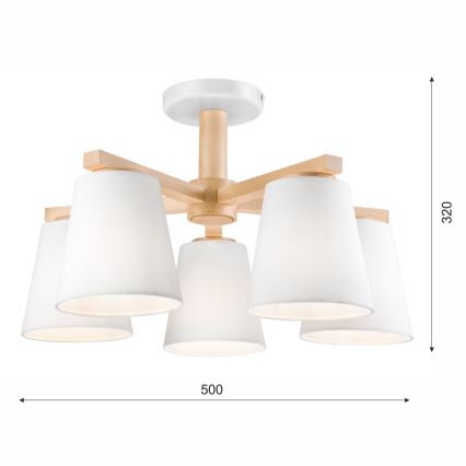 Fäst ljuskrona ELLIE 5xE27/60W/230V vit/bok - FSC certifierade