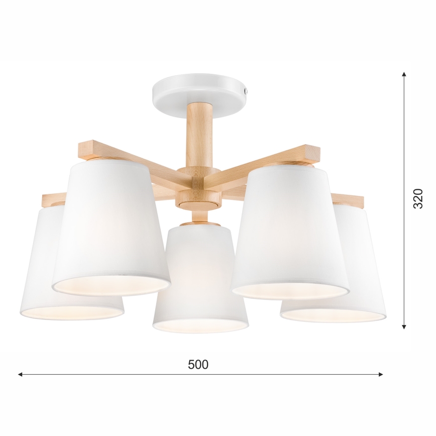 Fäst ljuskrona ELLIE 5xE27/60W/230V vit/bok - FSC certifierade