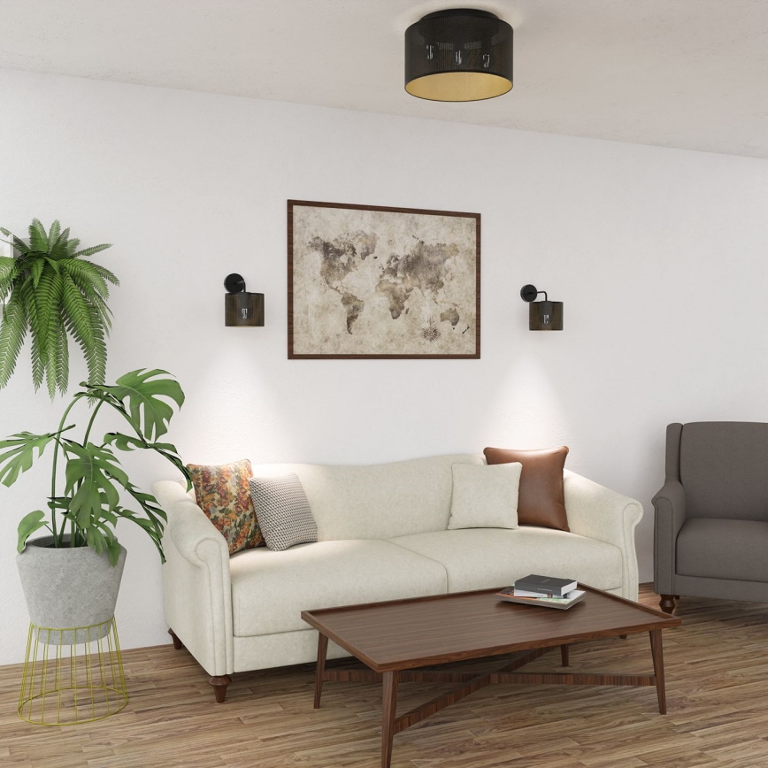 Fäst ljuskrona LOFT SHADE 3xE27/60W/230V svart/gyllene
