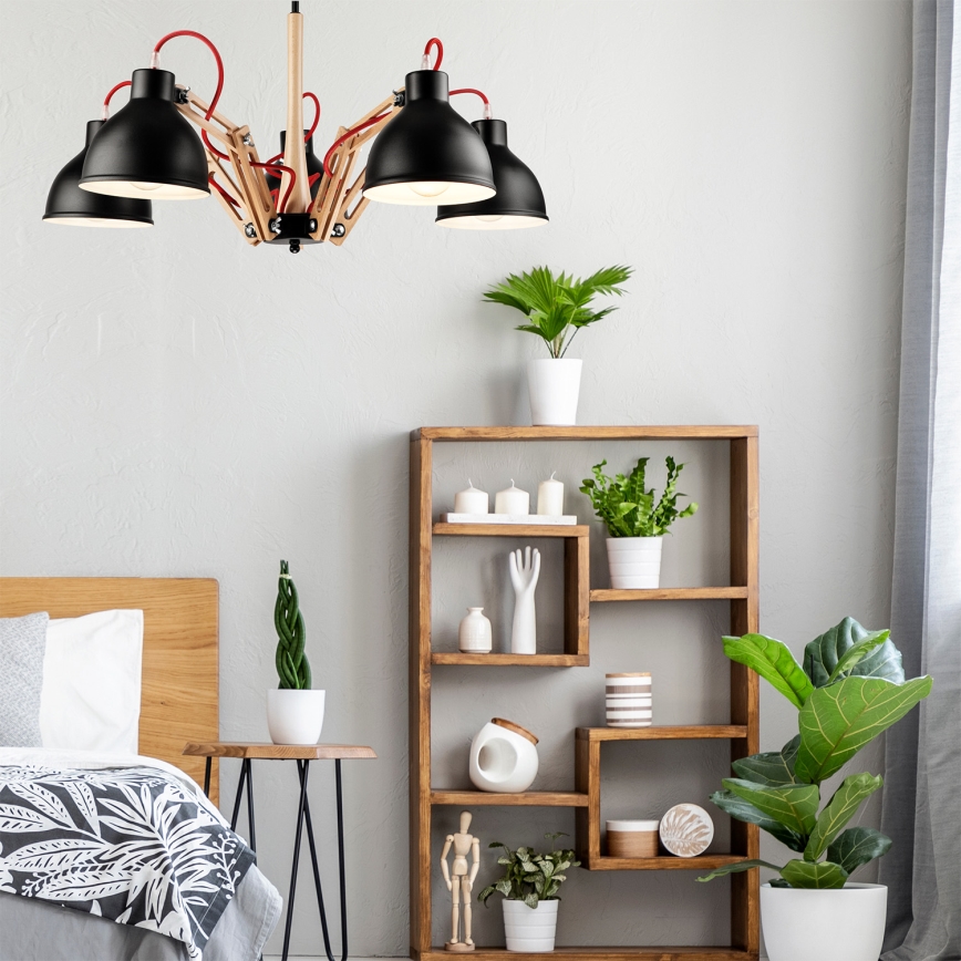 Fäst ljuskrona MARCELLO 5xE27/60W/230V bok - FSC certifierade